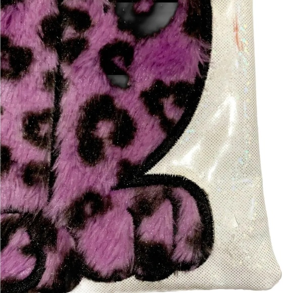 Justice Girls Bag Backpack Purple Blue Cat Cheetah Sparkly Furry Iridescent Cute - Picture 5 of 14